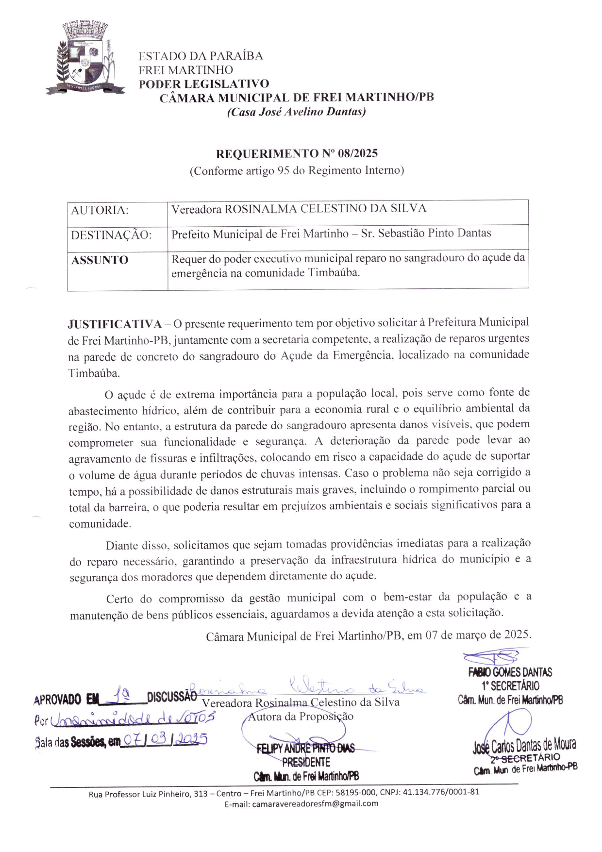 Requerimento 008/2025 - Rosinalma Celestino da Silva