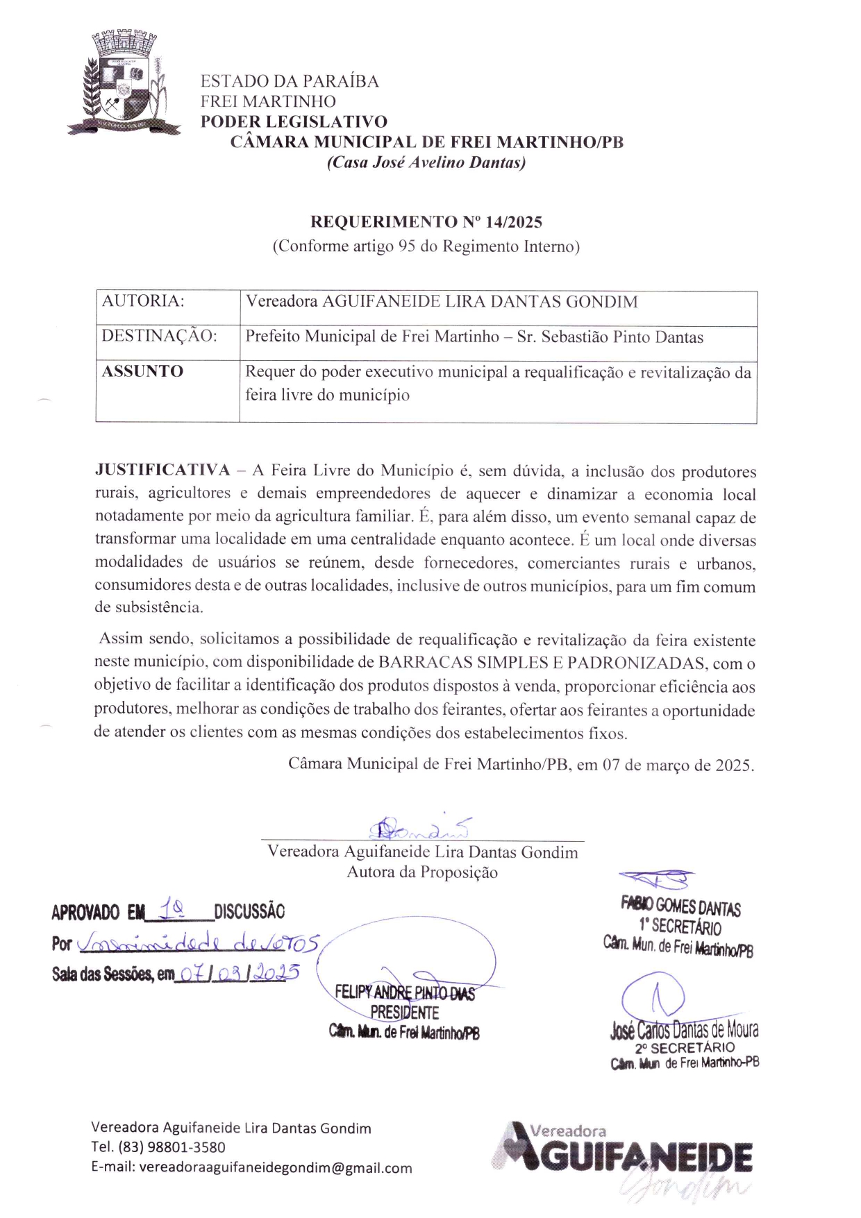 Requerimento 014/2025 - Aguifaneide Lira Dantas Gondim