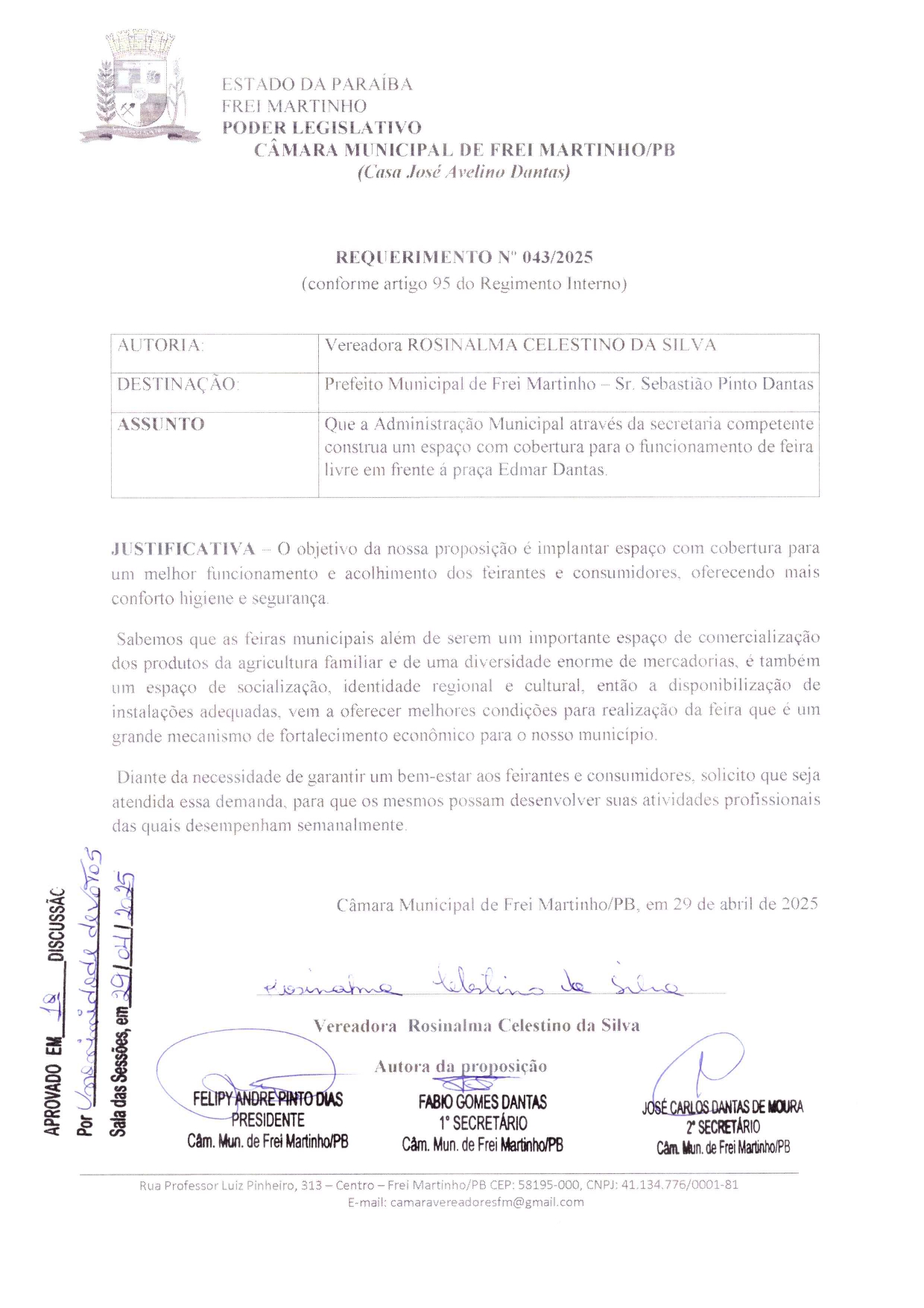 Requerimento 043/2025 - Rosinalma Celestino da Silva