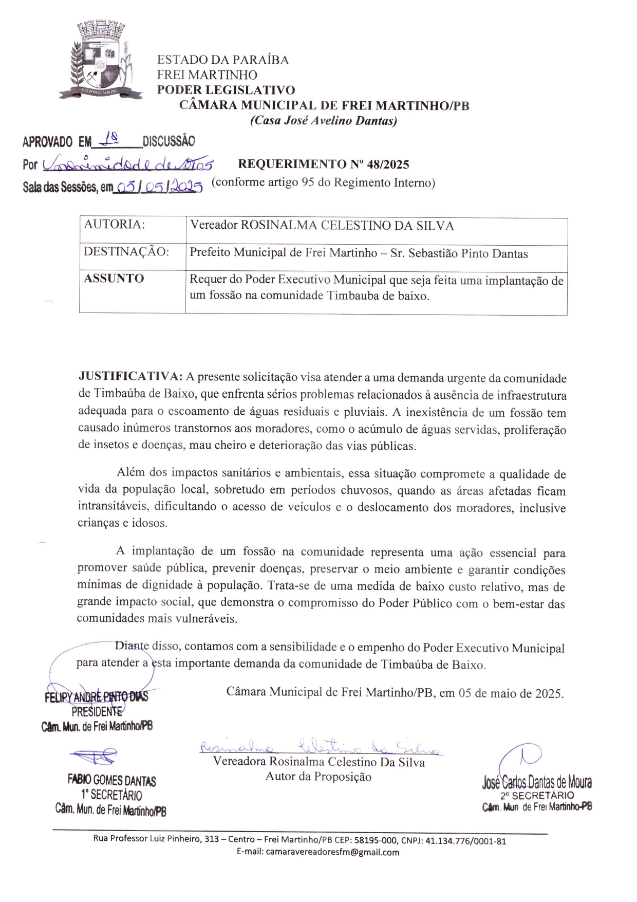 Requerimento 048/2025 - Rosinalma Celestino da Silva