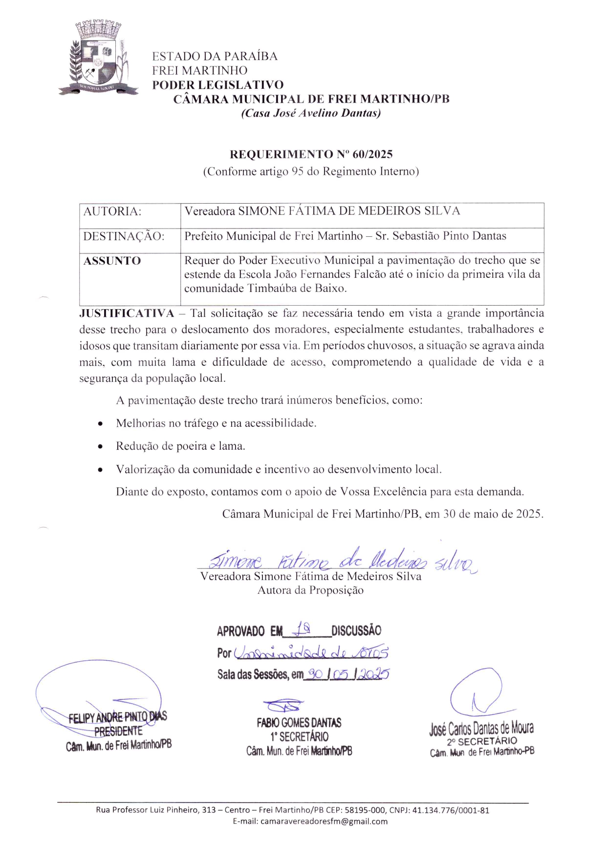 Requerimento 060/2025 - Simone Fátima de Medeiros Silva