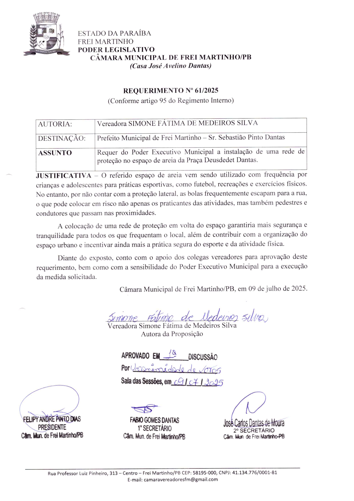 Requerimento 061/2025 - Simone Fátima de Medeiros Silva