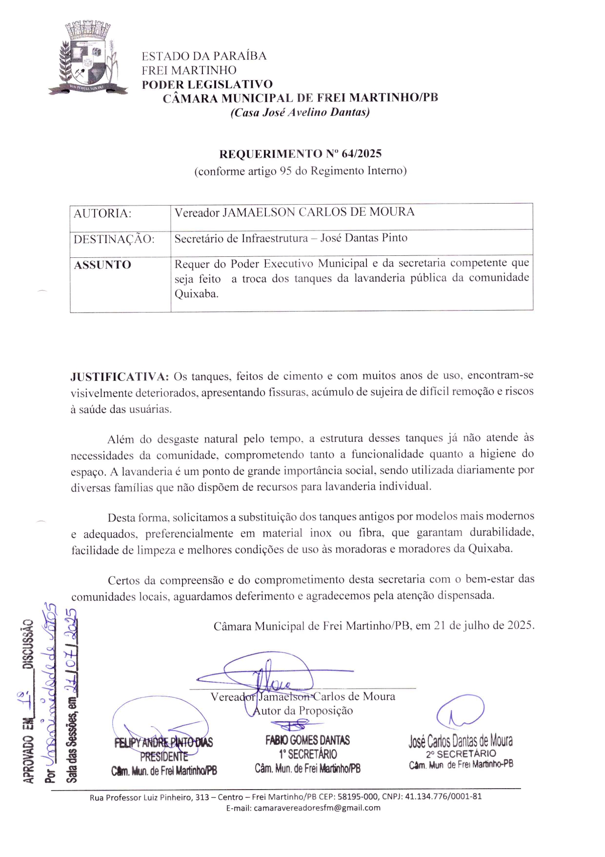 Requerimento 064/2025 - Jamaelson Carlos de Moura