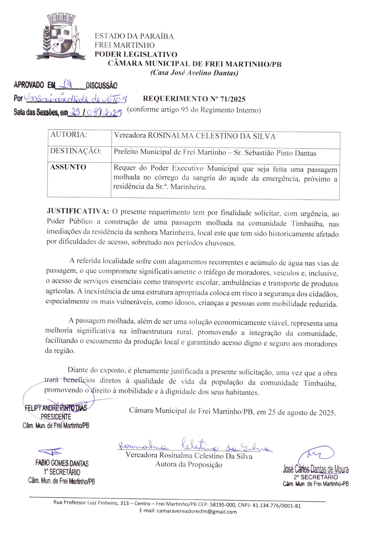 Requerimento 071/2025 - Rosinalma Celestino da Silva