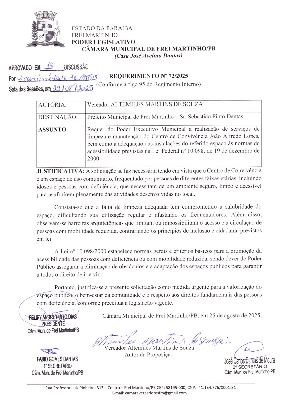 Requerimento 072/2025 - Altemiles Martins de Souza
