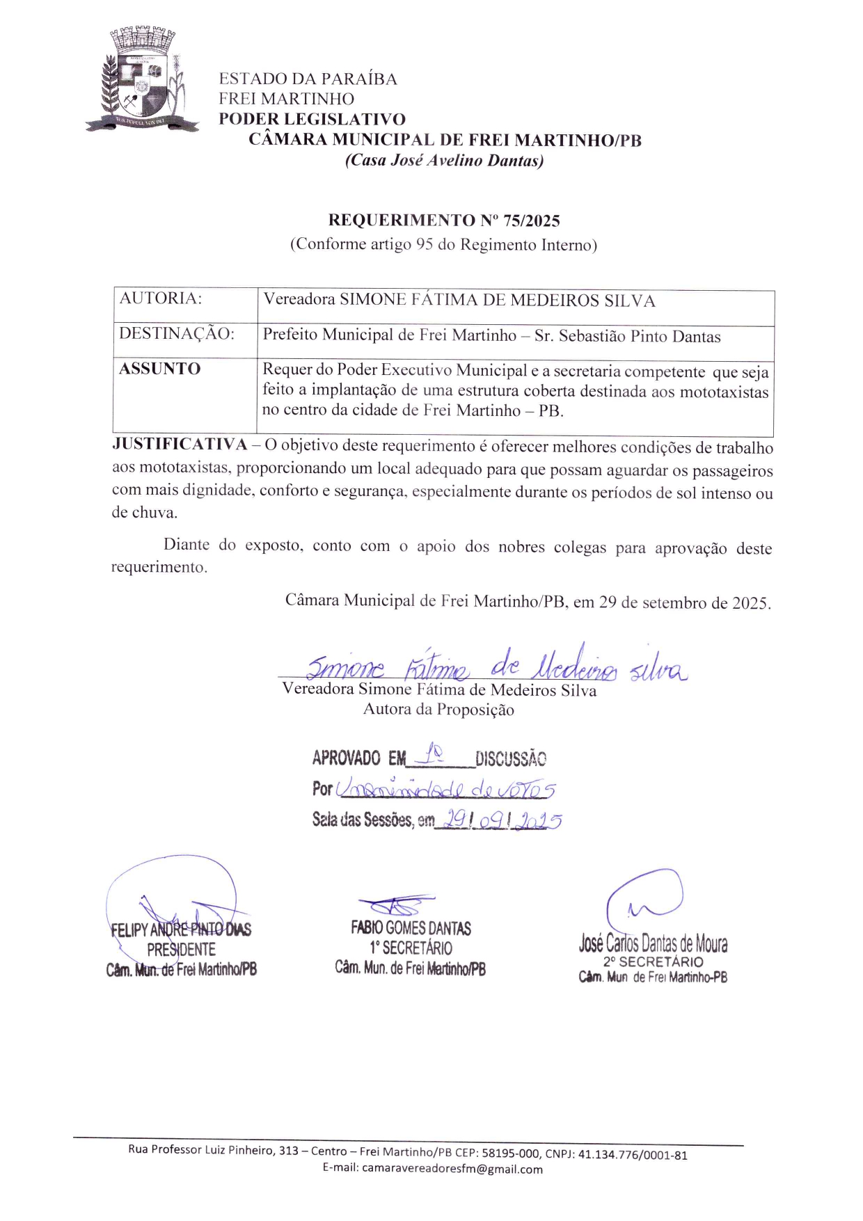 Requerimento 075/2025 - Simone Fátima de Medeiros Silva