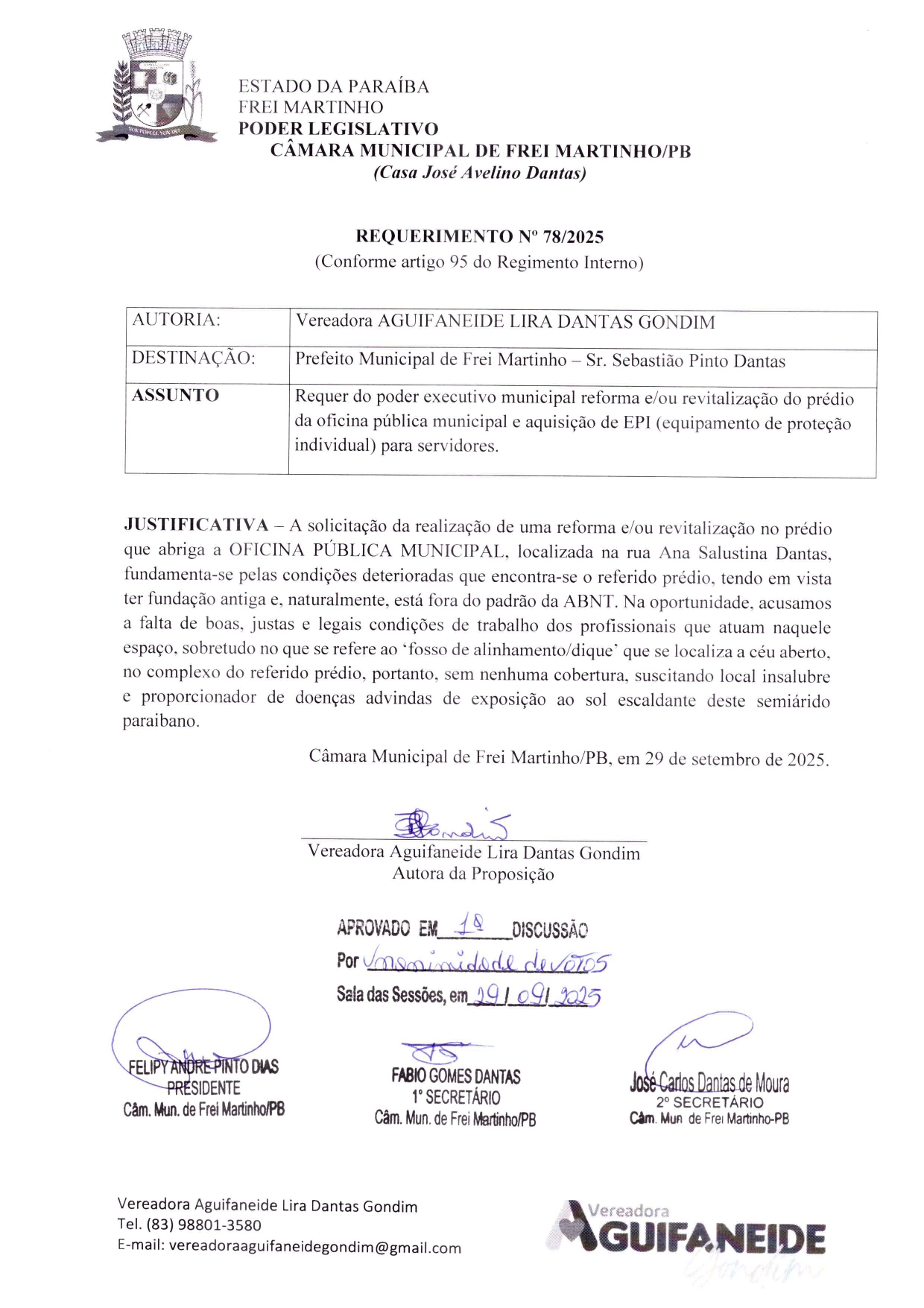 Requerimento 078/2025 - Aguifaneide Lira Dantas Gondim 