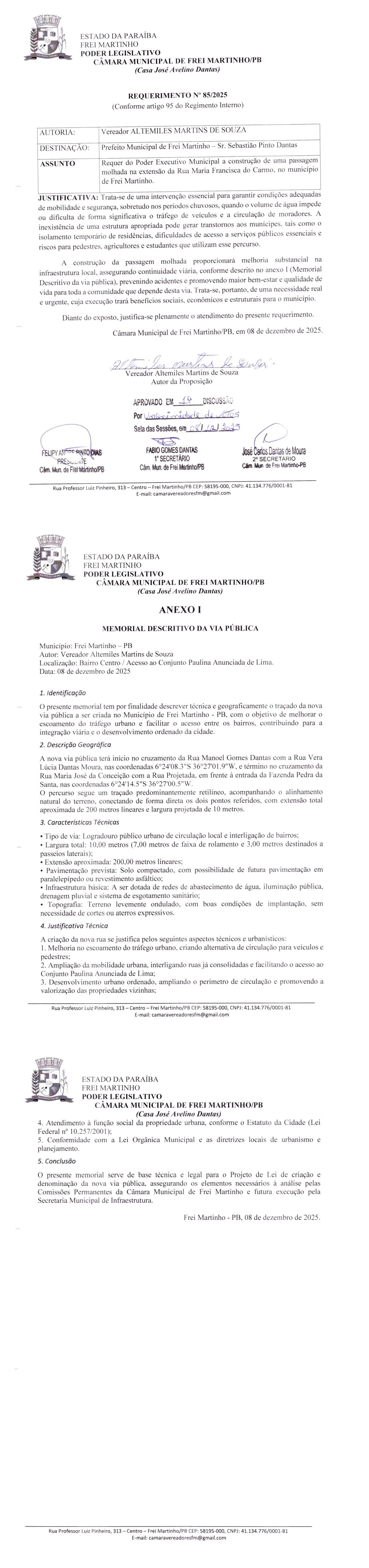 Requerimento 085/2025 - Altemiles Martins de Souza