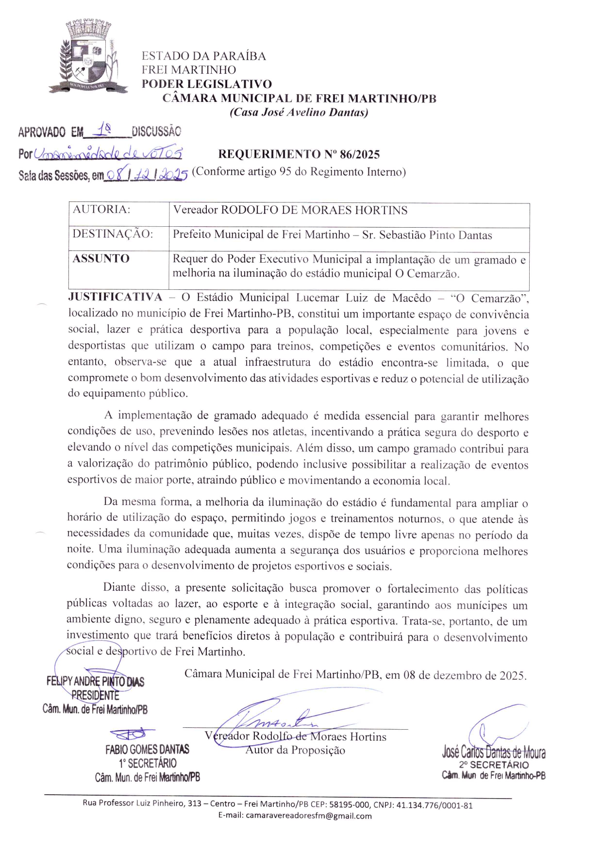 Requerimento 086/2025 - Rodolfo de Moraes Hortins 