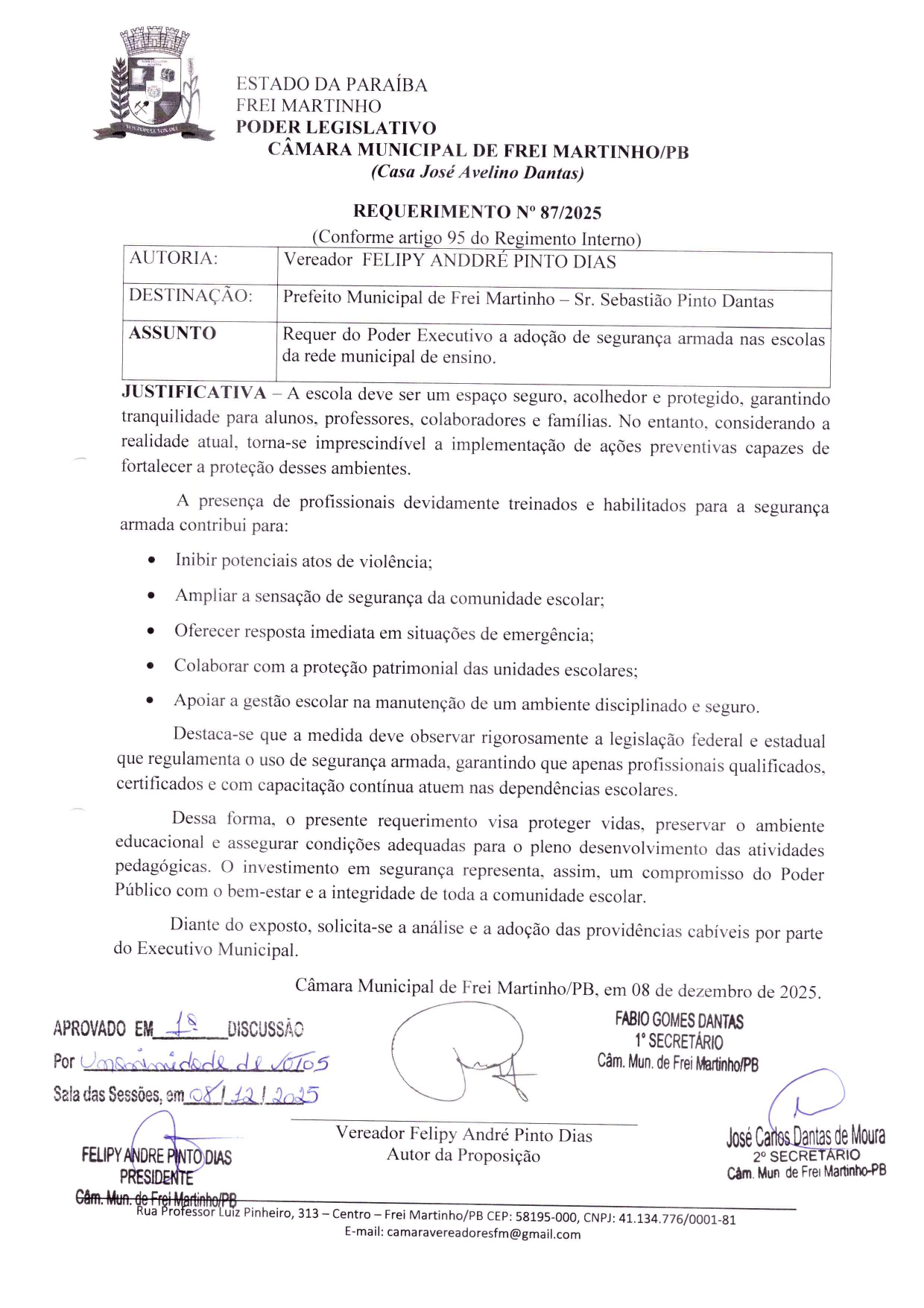 Requerimento 087/2025 - Felipy André Pinto Dias
