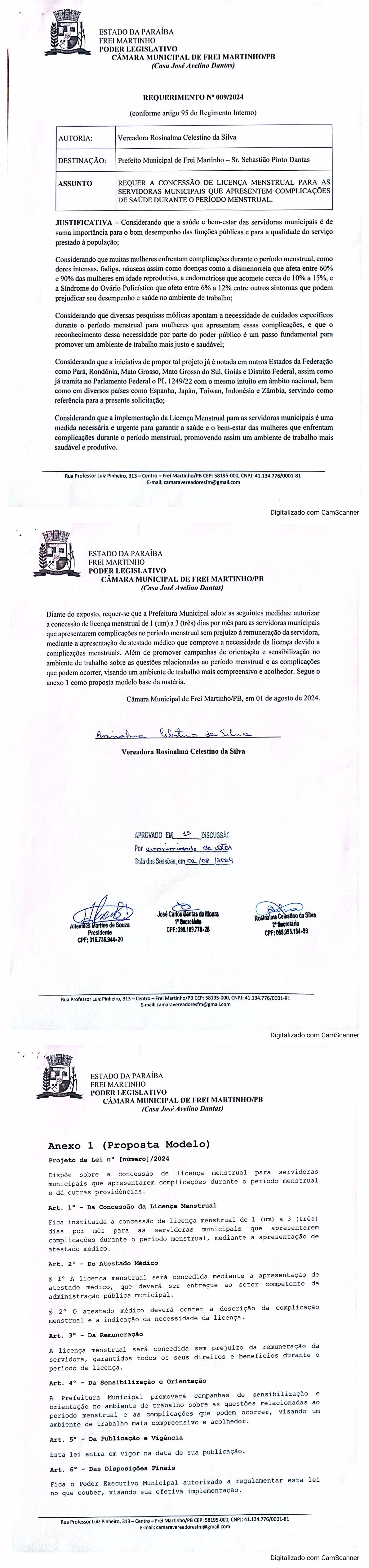 Requerimento 009/2024 - Vereadora Rosinalma Celestino da Silva